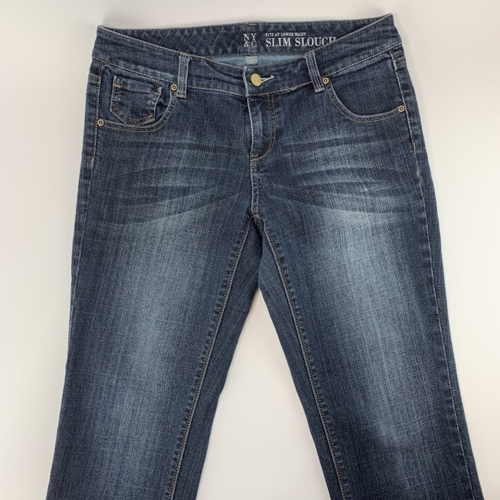 NY & C Womens Size 6 Jeans Sits At Lower Waist Slim Slouch Straight Blue Denim
